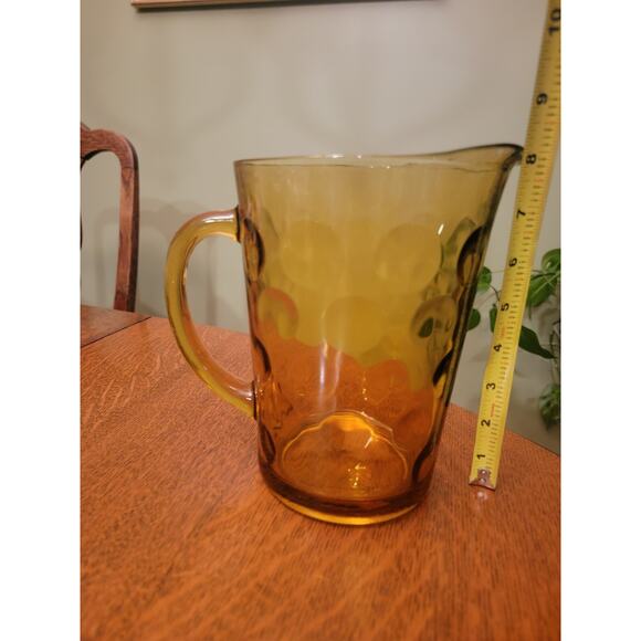 Vintage Hazel Atlas Eldorado Coin Dot Amber Glass Pitcher 7¾" Mid Century Modern - Picture 4 of 10